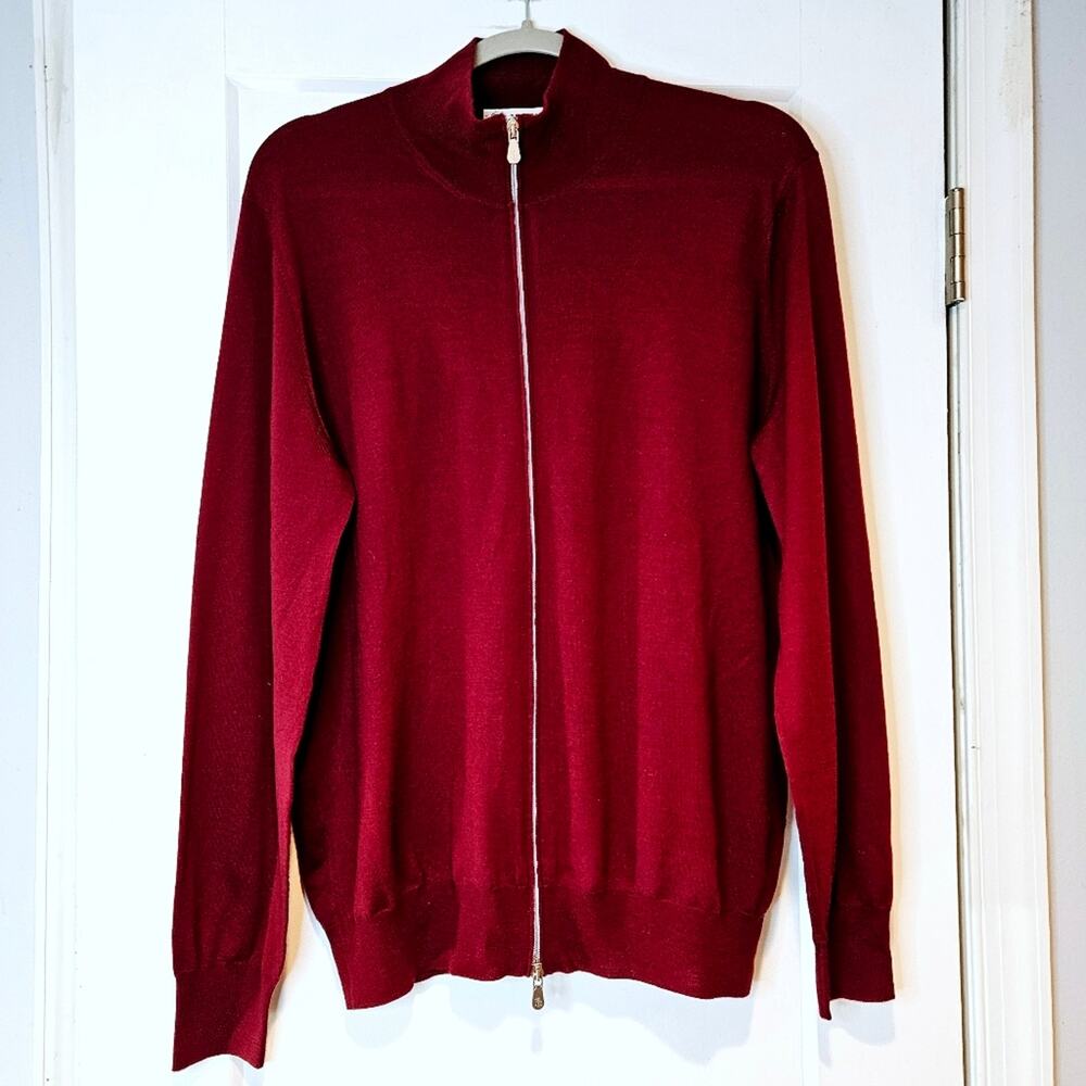 Brunello Cucinelli Zip Up Wool Cashmere Cardigan Sweater Burgundy 50